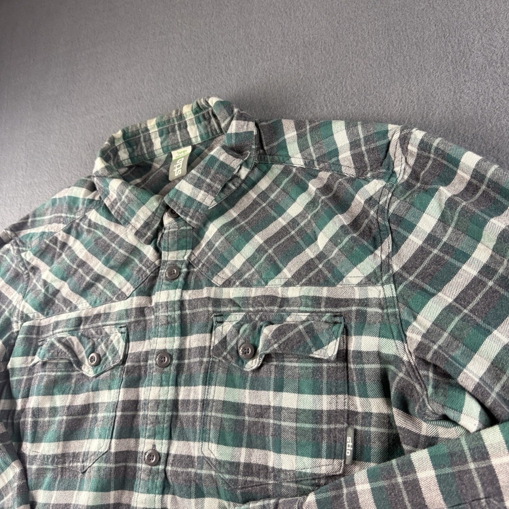 Stio Shirt Men's L Green Junction Midweight Flannel Plaid Long Sleeve Pockets